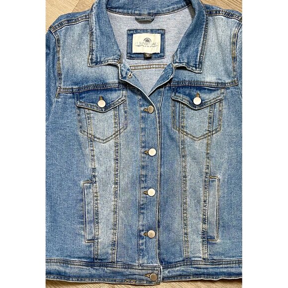 1 Sunset Lane Hand-Painted Botanical Leaf Design Denim Jacket XL Casual Boho - Picture 7 of 8